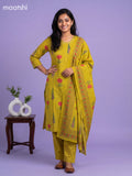 Mustard Yellow Cotton Printed & Simple Embroidery Work Straight Suit