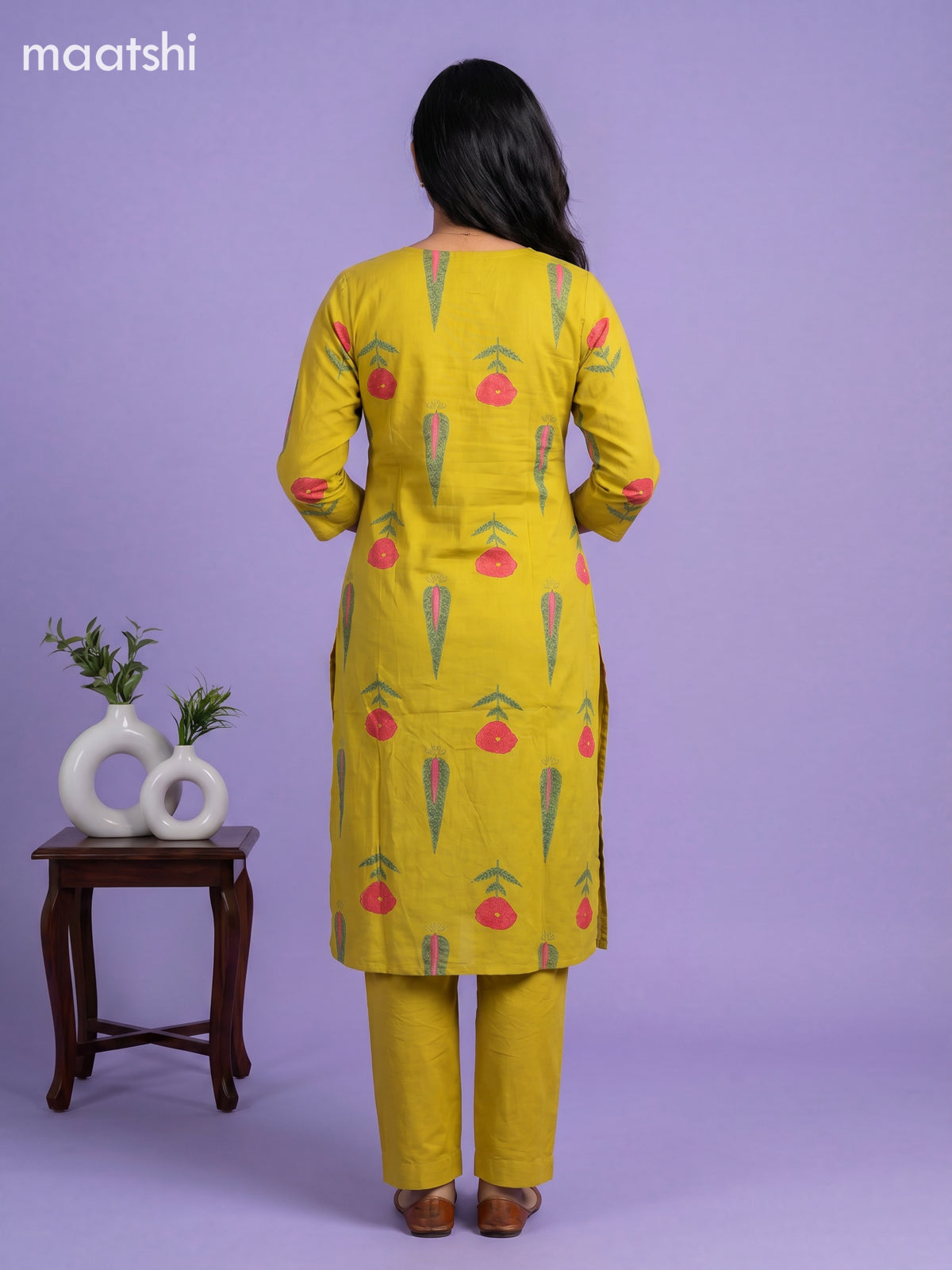 Mustard Yellow Cotton Printed & Simple Embroidery Work Straight Suit