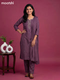 Purple Cotton Sequin Work Straight Suit