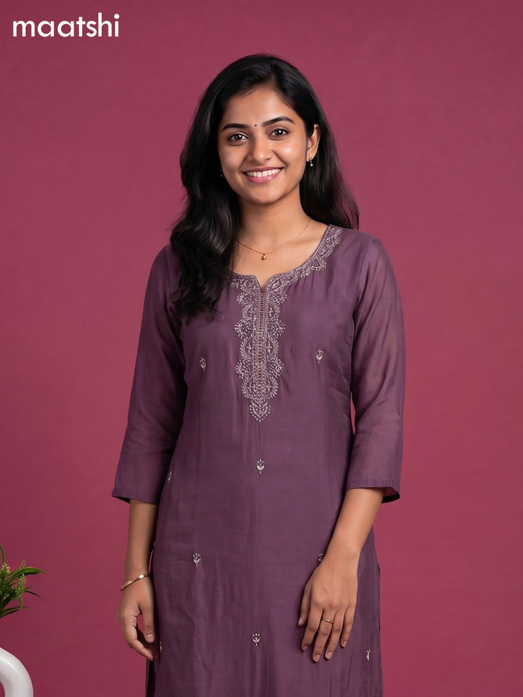 Purple Cotton Sequin Work Straight Suit