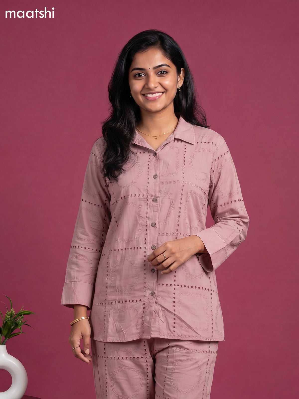 Peach Cotton Hakoba Work Short Co-Ord Set