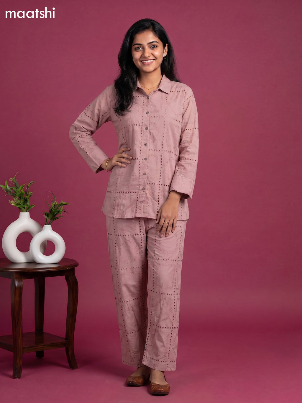 Peach Cotton Hakoba Work Short Co-Ord Set