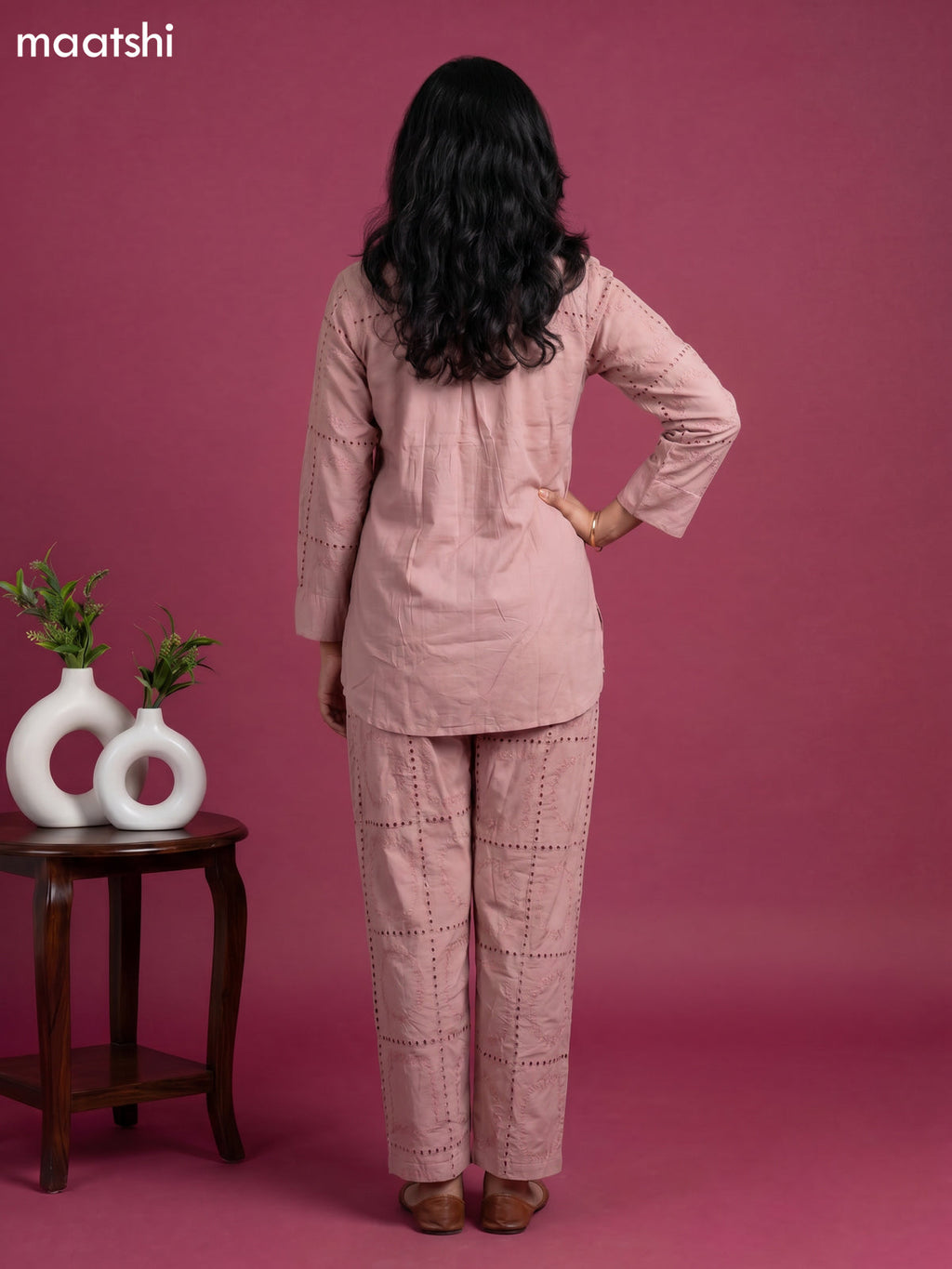 Peach Cotton Hakoba Work Short Co-Ord Set