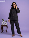 Black Cotton Hakoba Work Short Co-Ord Set
