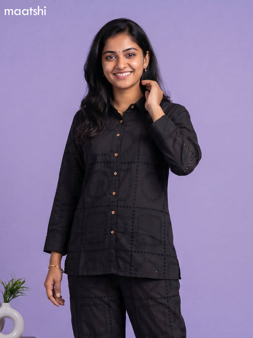 Black Cotton Hakoba Work Short Co-Ord Set