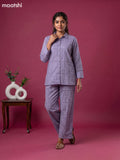 Greyish Blue Cotton Hakoba Work Short Co-Ord Set