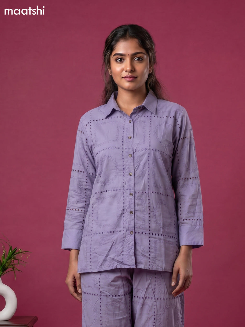 Greyish Blue Cotton Hakoba Work Short Co-Ord Set