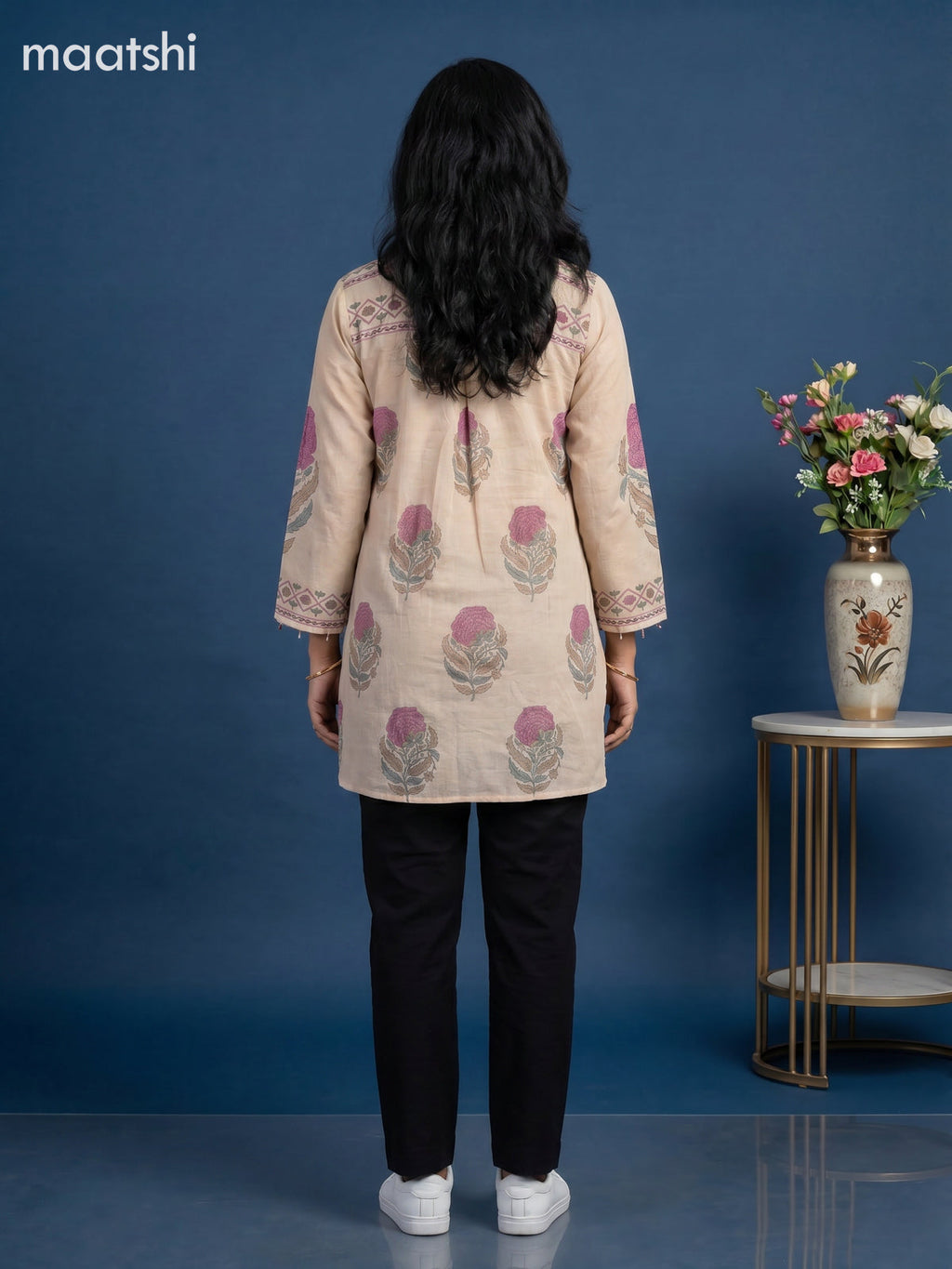 Mild Peach and Mauve Pink Mul Chanderi Floral Printed & With Slip Women Shirt