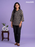 Dark Grey and Maroon Crepe Silk Ajrakh Printed Women Shirt