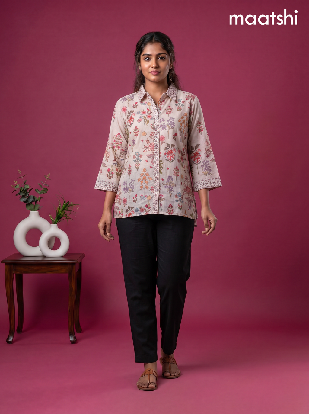Brown Crepe Silk Ajrakh Printed Women Shirt