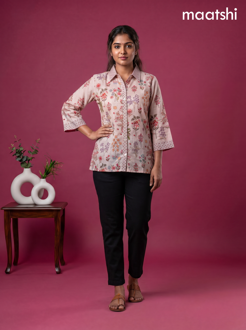 Brown Crepe Silk Ajrakh Printed Women Shirt