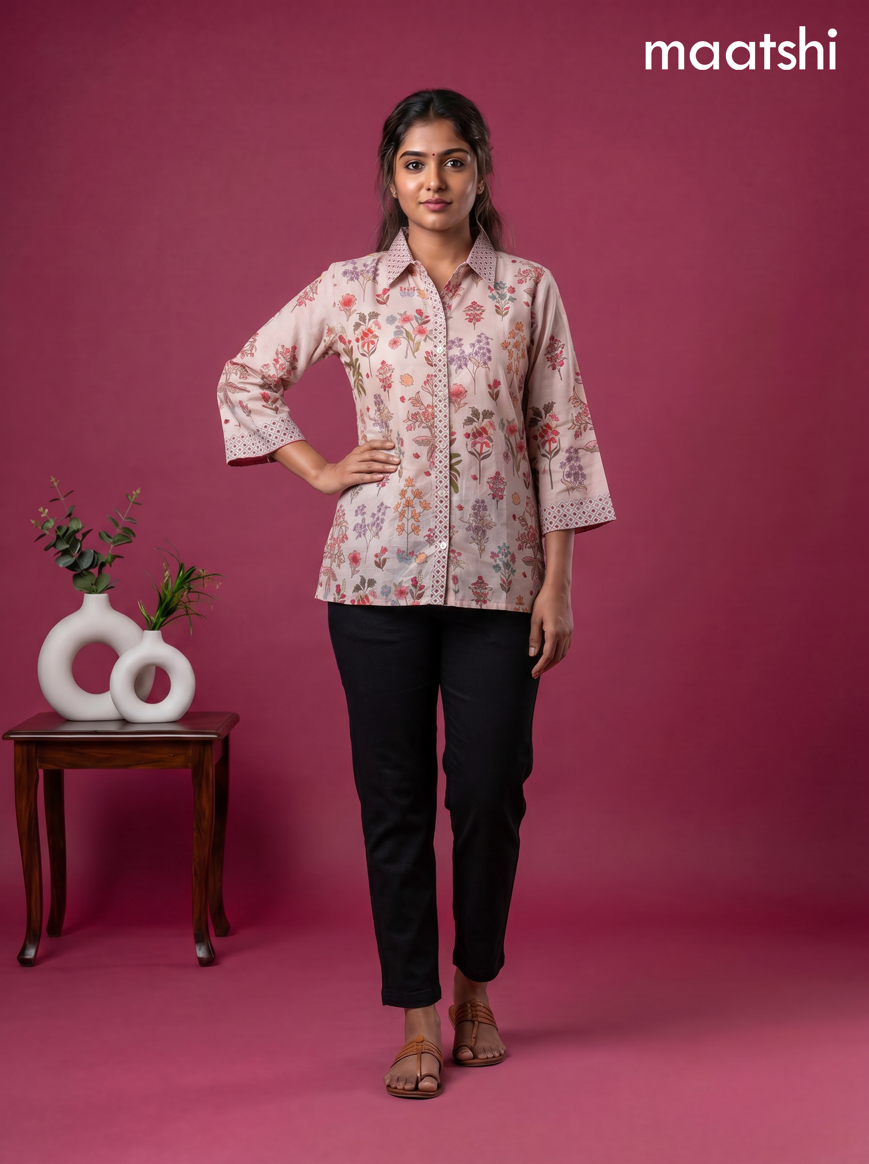 Brown Crepe Silk Ajrakh Printed Women Shirt