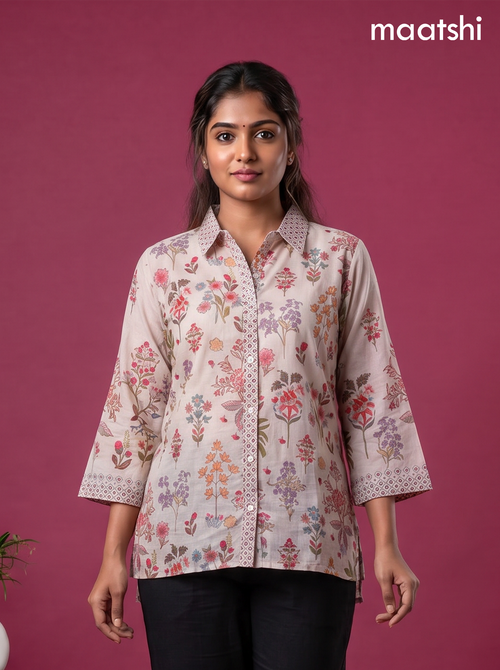 Brown Crepe Silk Ajrakh Printed Women Shirt