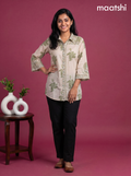 Cream and Green Mul Chanderi Floral Printed & With Slip Women Shirt