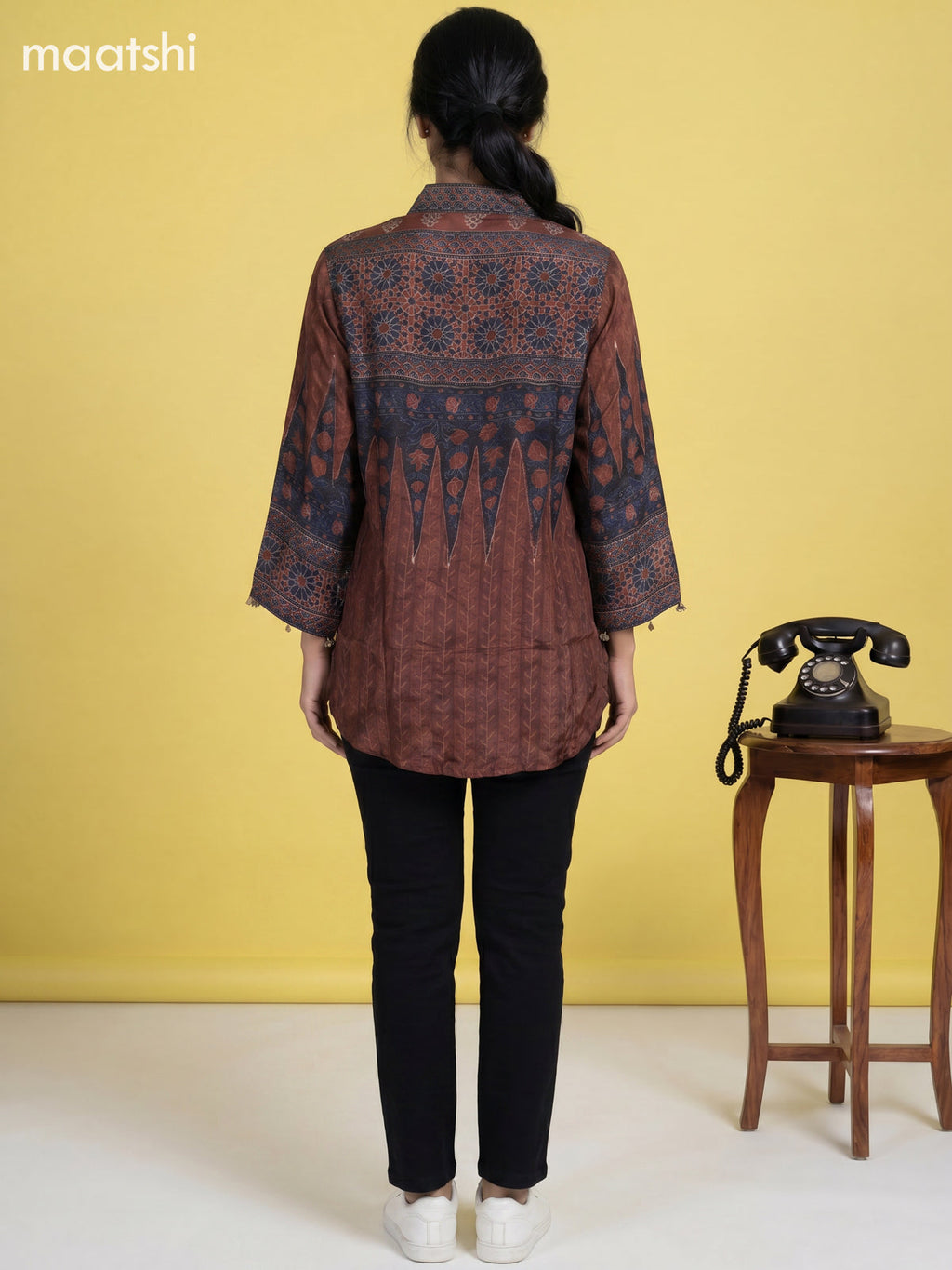 brown Crepe Silk Floral Printed & With Slip Women Shirt