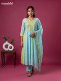 Teal Blue and Green Mul Chanderi Embroidery Work Anarkali Suit