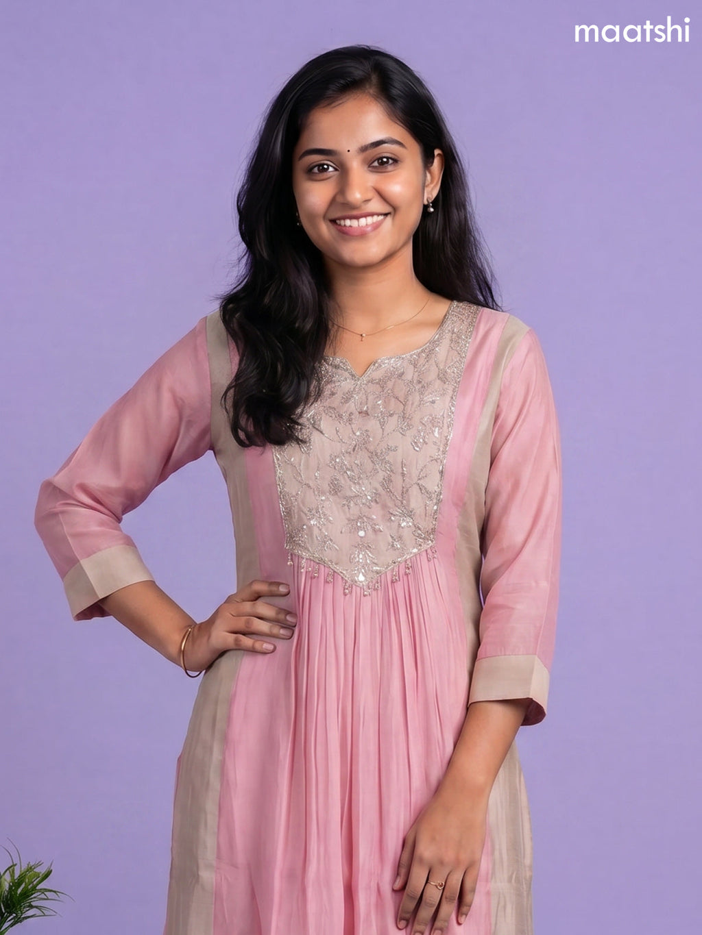 Baby Pink Mul Chanderi Embroidery Work Anarkali Suit