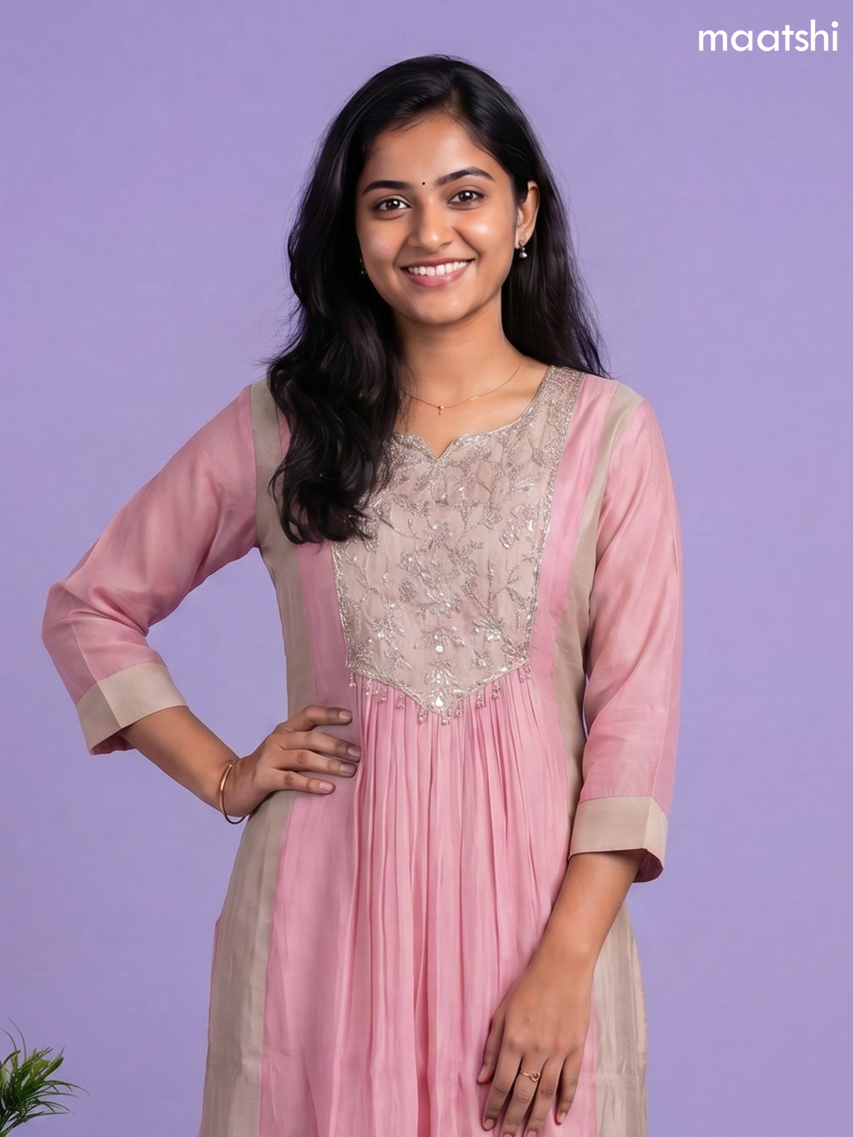 Baby Pink Mul Chanderi Embroidery Work Anarkali Suit