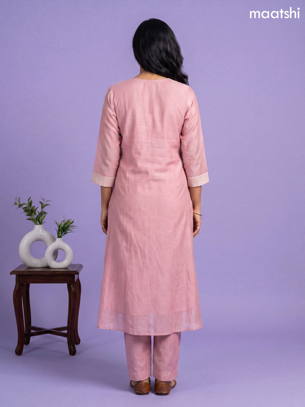 Baby Pink Mul Chanderi Embroidery Work Anarkali Suit