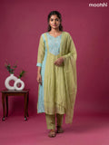 Green and Teal Blue Mul Chanderi Embroidery Work Anarkali Suit