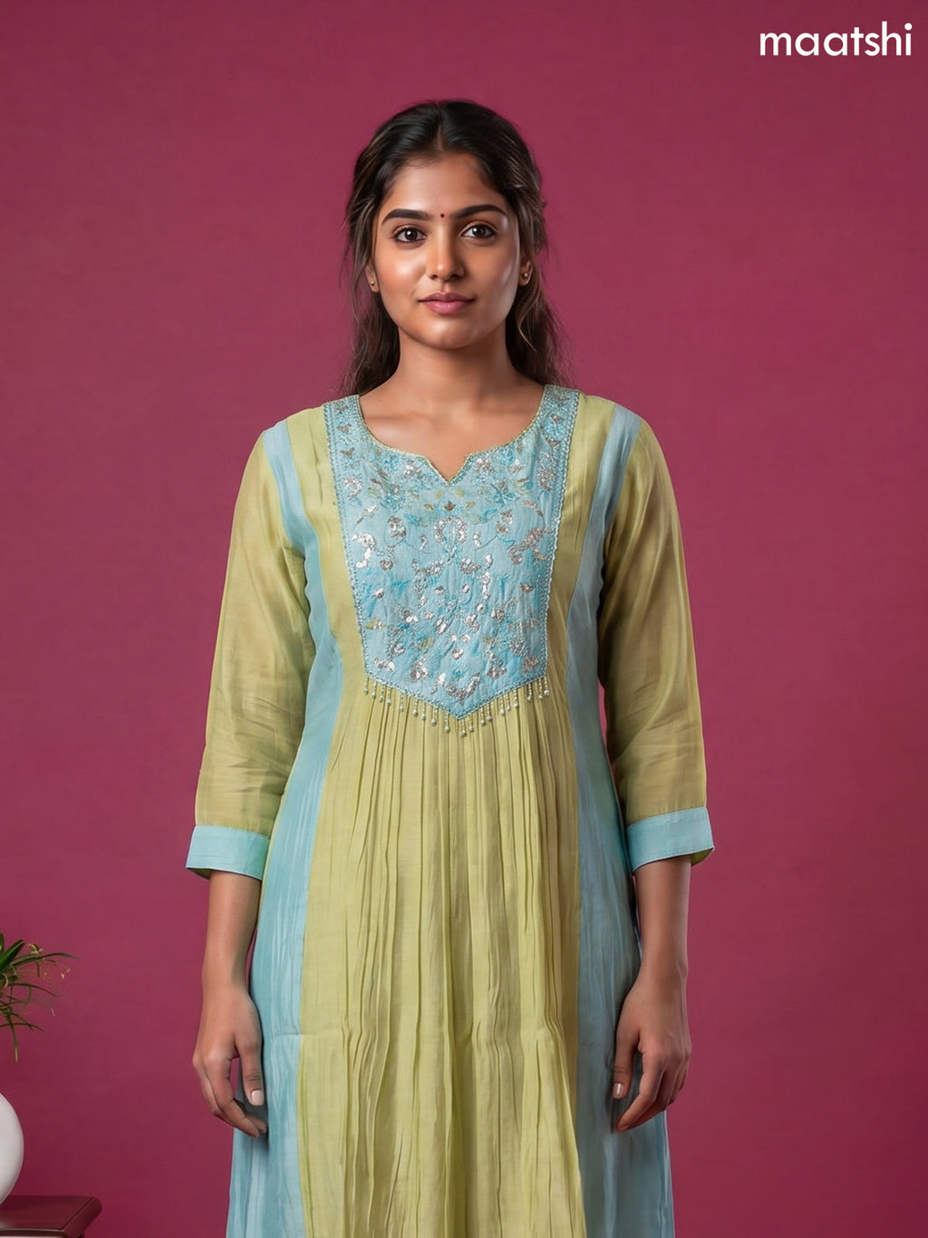 Green and Teal Blue Mul Chanderi Embroidery Work Anarkali Suit