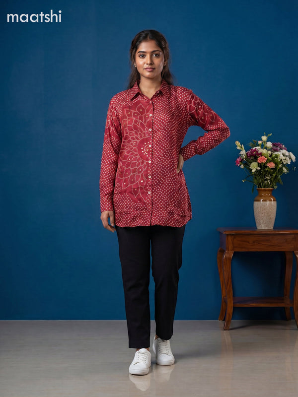 Maroon Crepe Silk Bandhani Printed Women Shirt