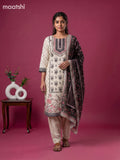 Off White Crepe Silk Printed & Embroidery Work Straight Suit