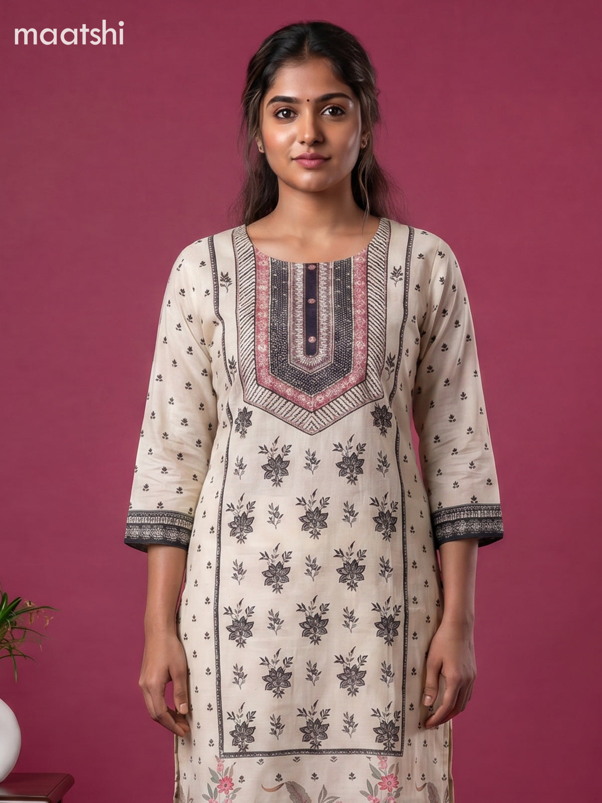 Off White Crepe Silk Printed & Embroidery Work Straight Suit