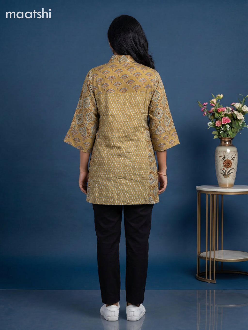 Mehendi Green Crepe Silk Ajrakh Printed Women Shirt