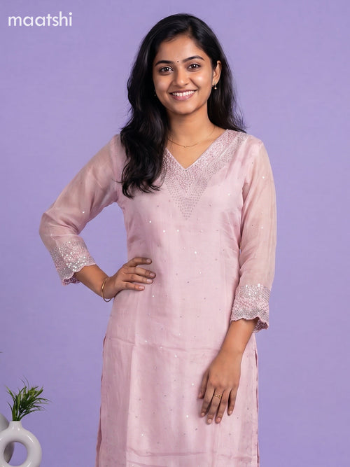 Baby Pink Art Silk With Embroidery Work Straight Suit