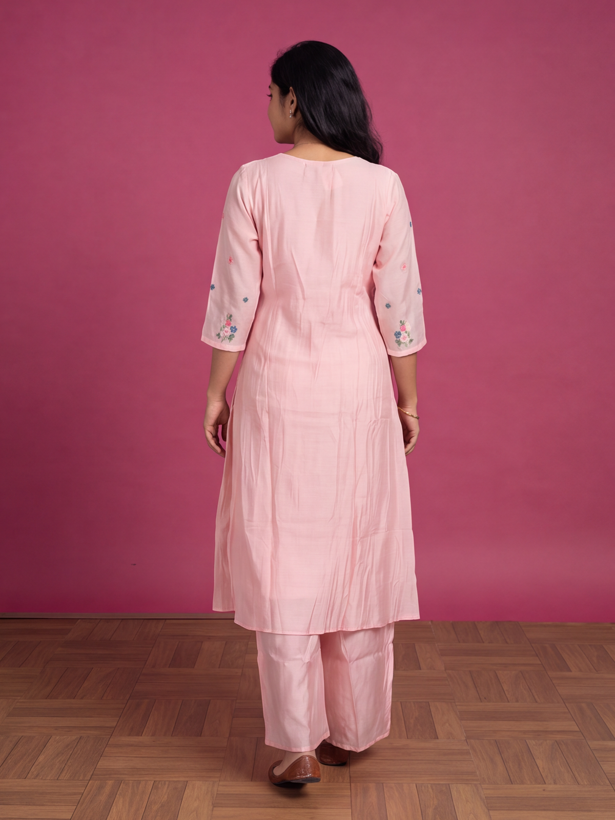 Pink Mul Chanderi Embroidery Work Anarkali Suit