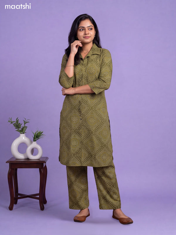 Mehndi Green Cotton Bandhai Printed Long Co-Ord Set
