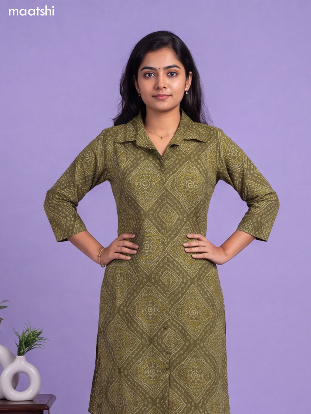 Mehndi Green Cotton Bandhai Printed Long Co-Ord Set