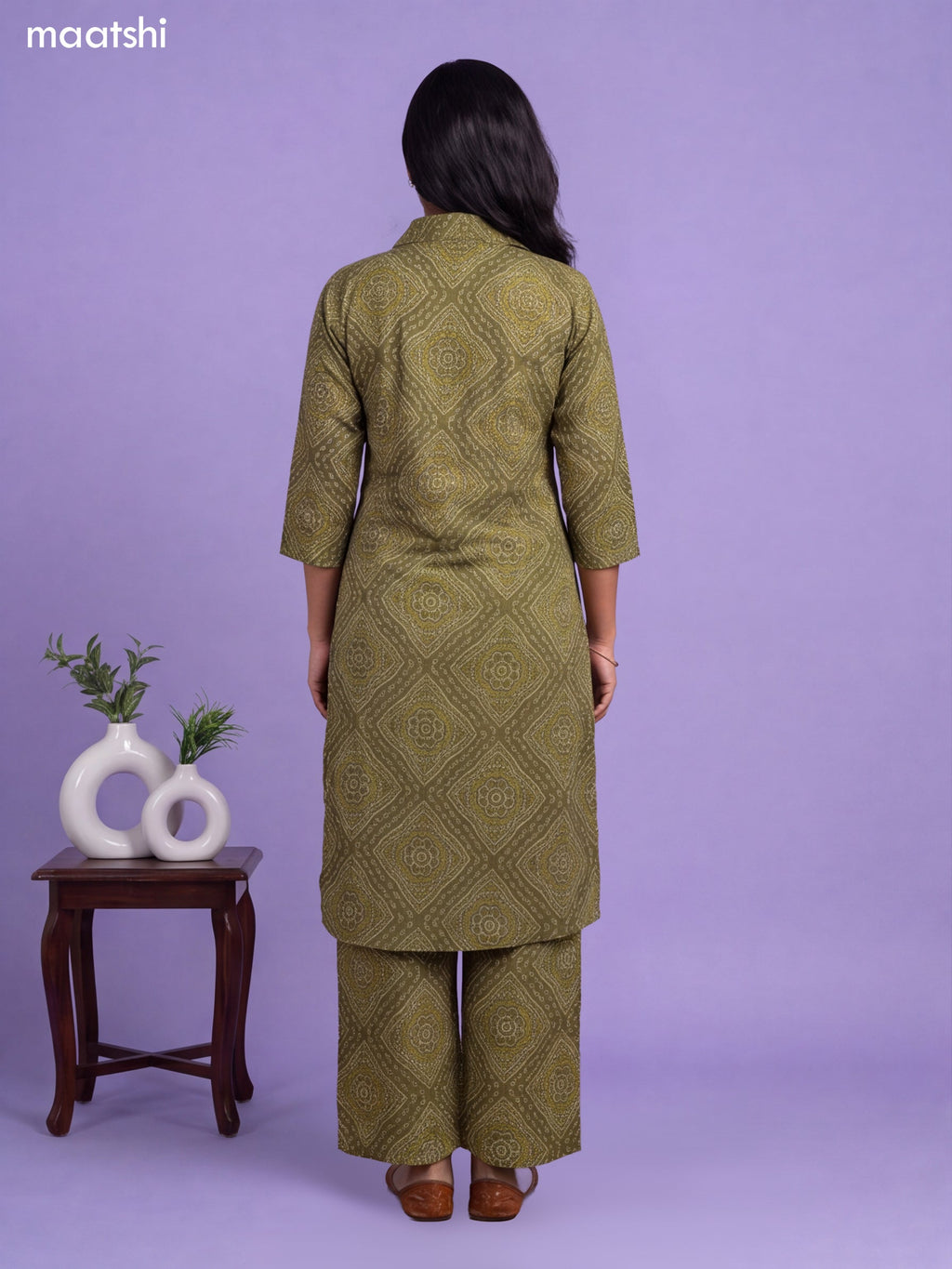Mehndi Green Cotton Bandhai Printed Long Co-Ord Set