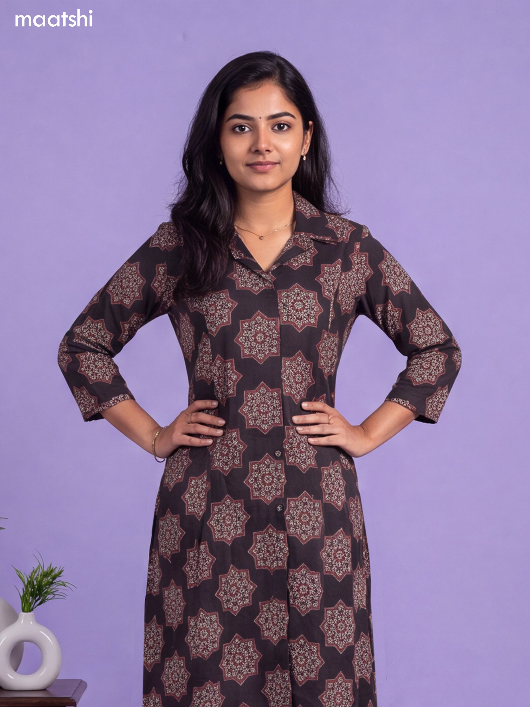 Black Cotton Ajrakh Printed Long Co-Ord Set
