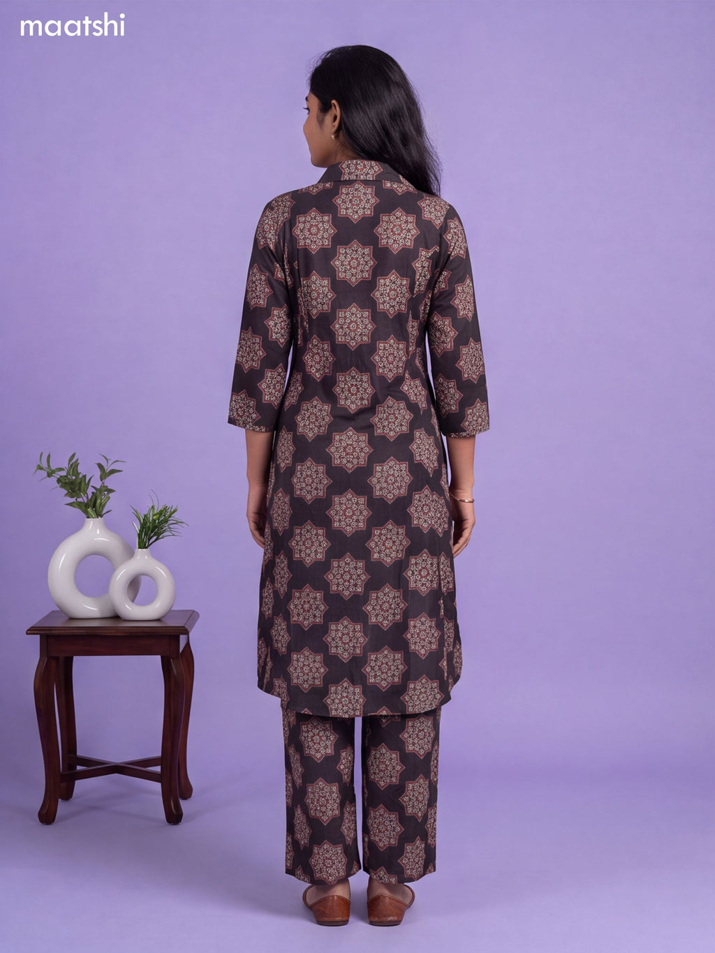 Black Cotton Ajrakh Printed Long Co-Ord Set