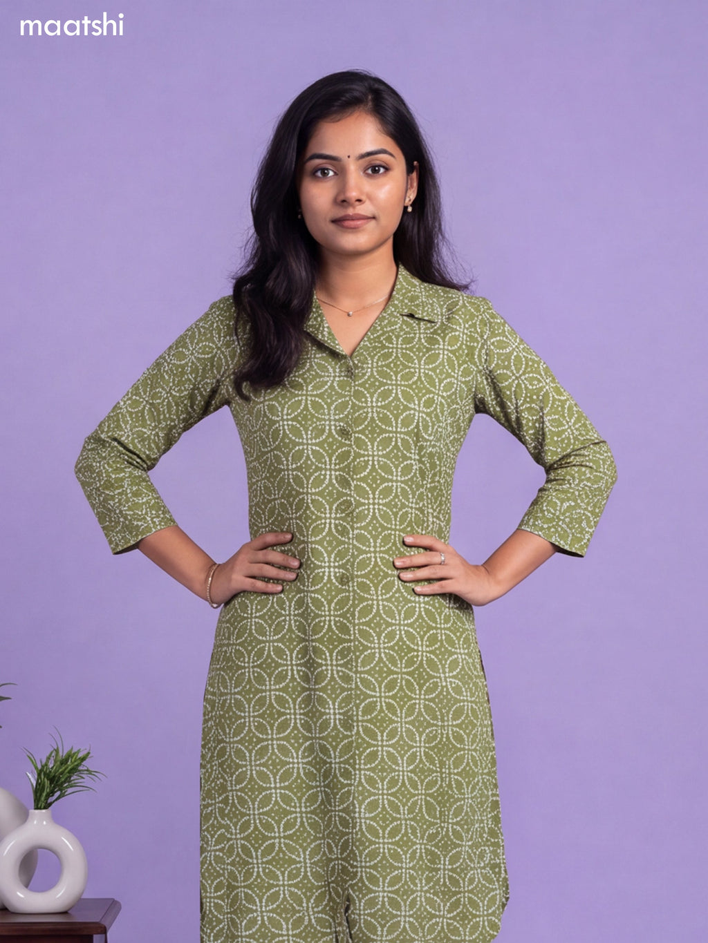 Green Cotton Bandhai Printed Long Co-Ord Set