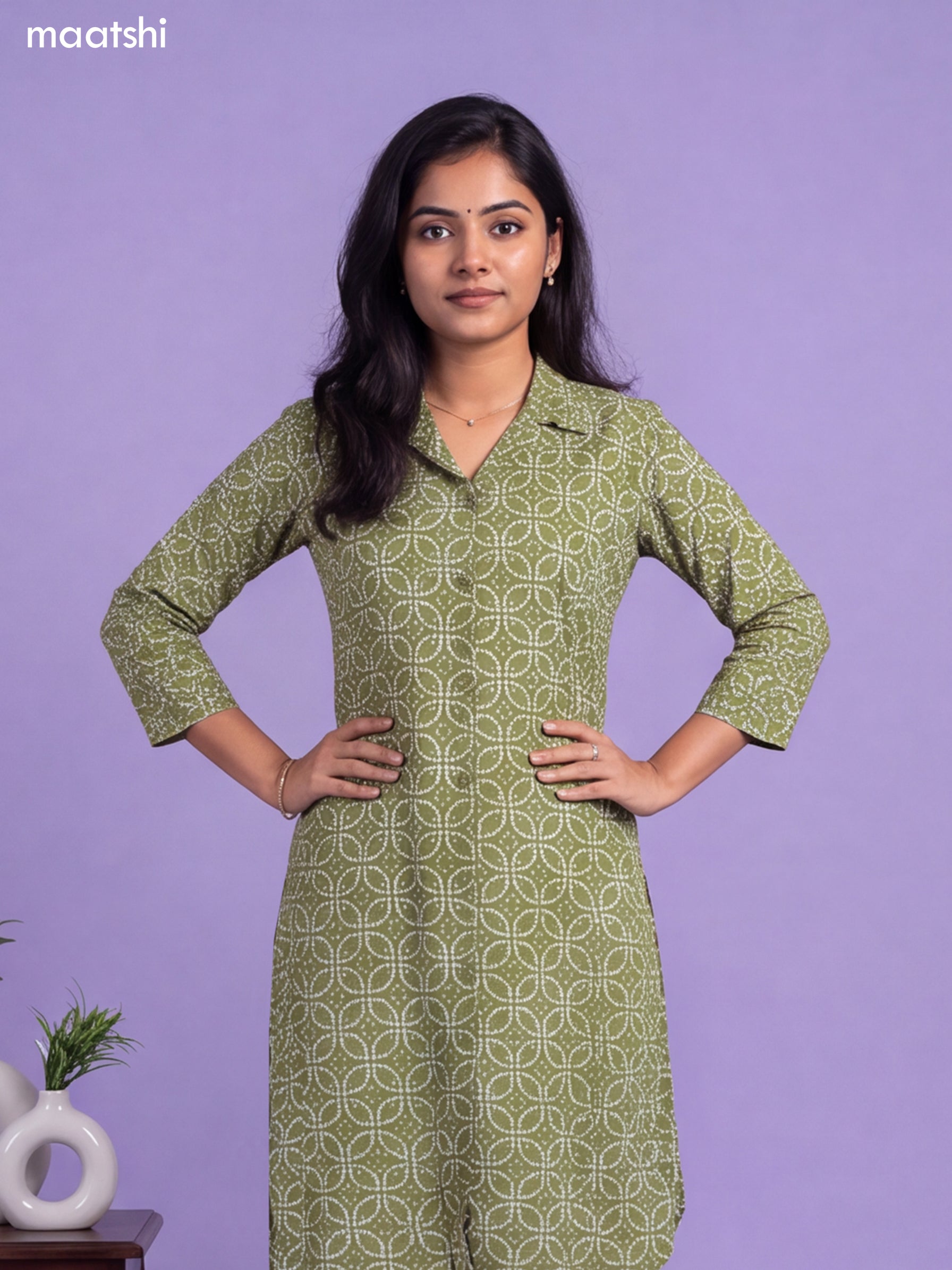 Green Cotton Bandhai Printed Long Co-Ord Set