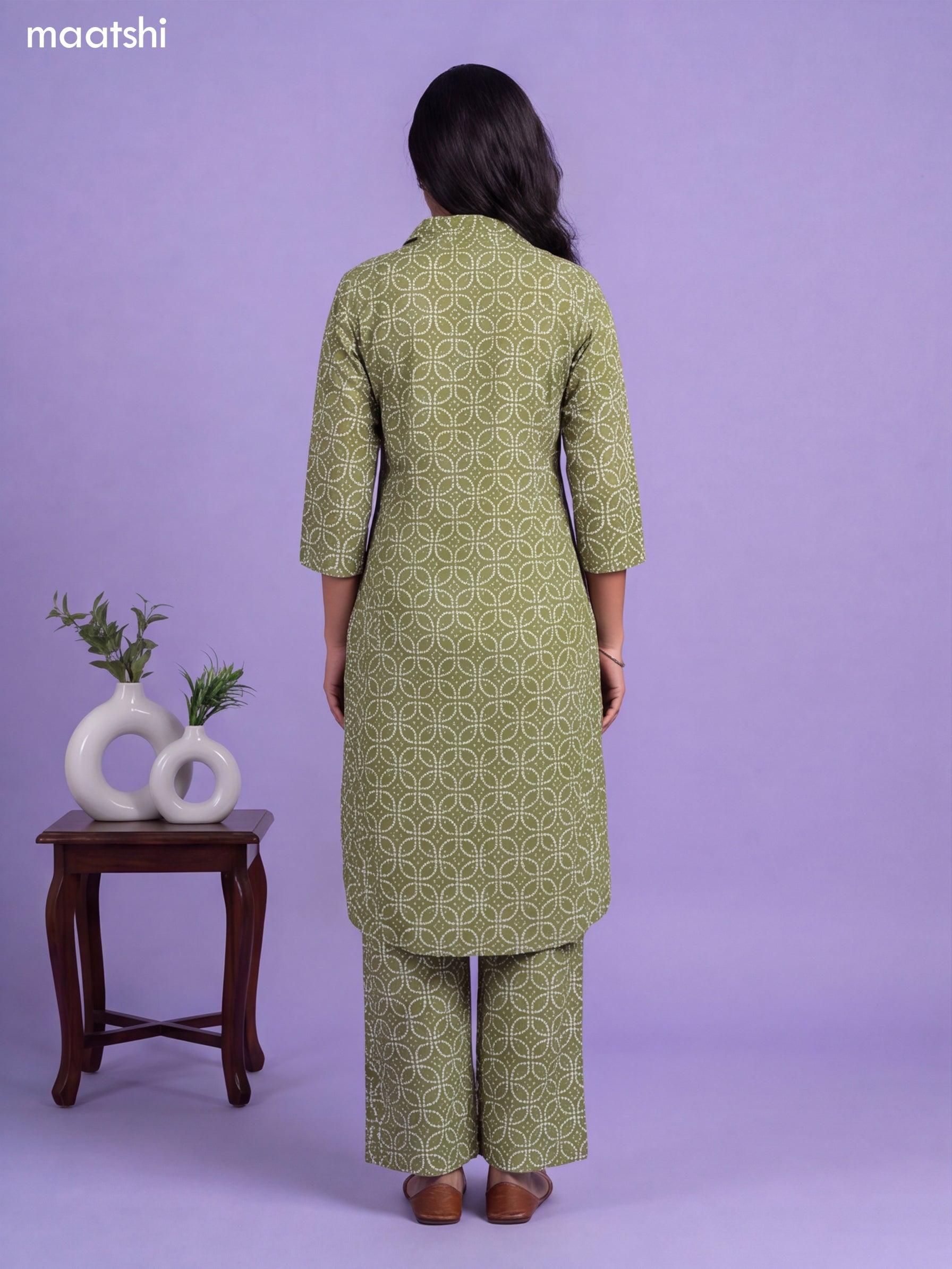 Green Cotton Bandhai Printed Long Co-Ord Set