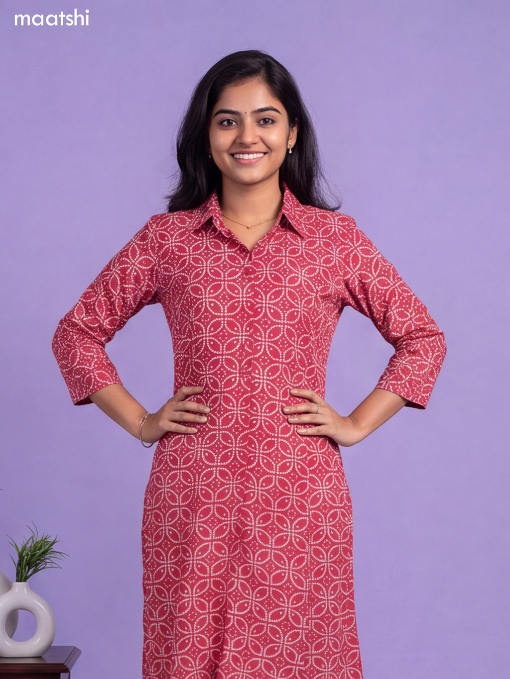 Reddish Pink Cotton Bandhai Printed Long Co-Ord Set