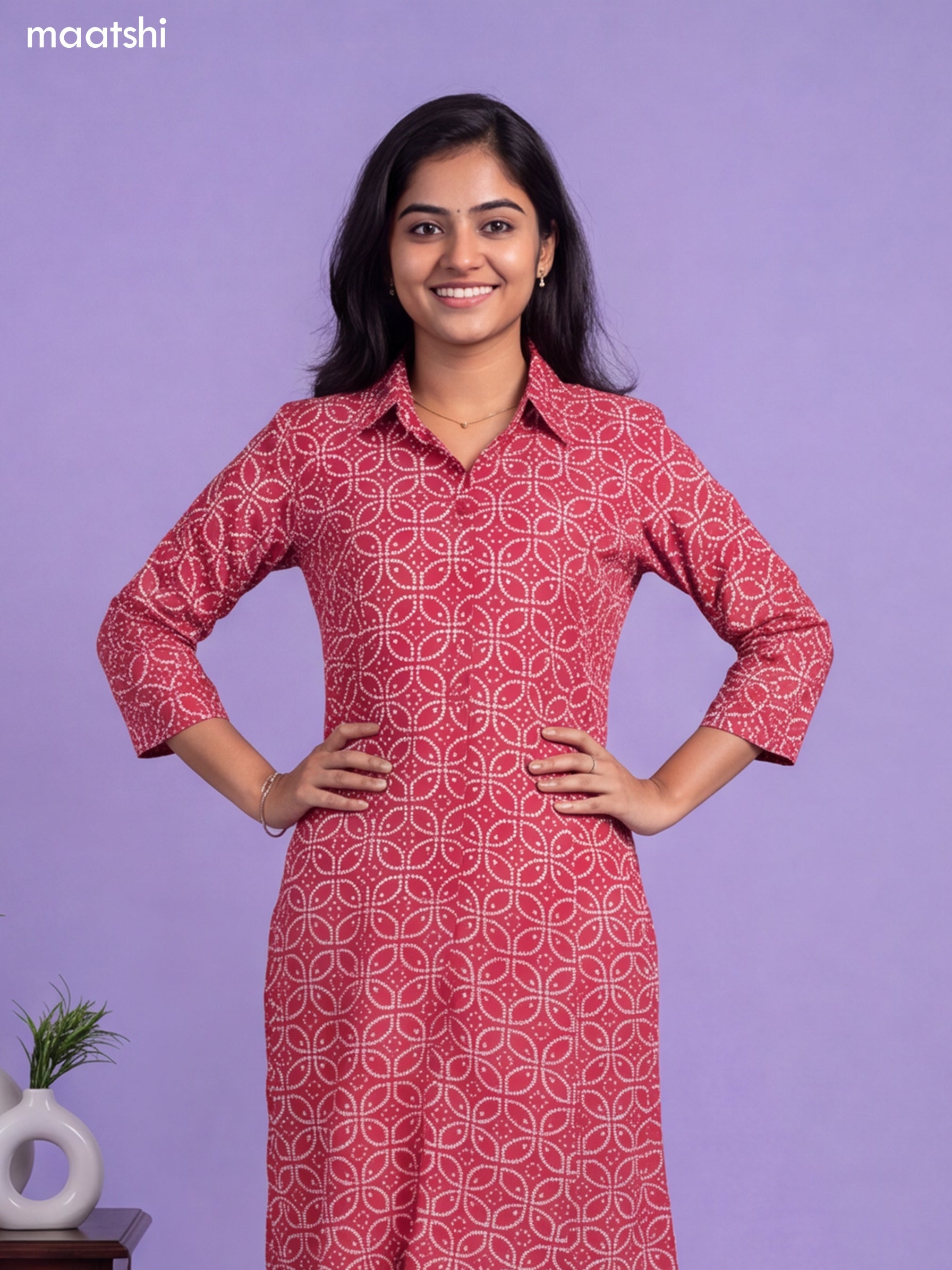 Reddish Pink Cotton Bandhai Printed Long Co-Ord Set