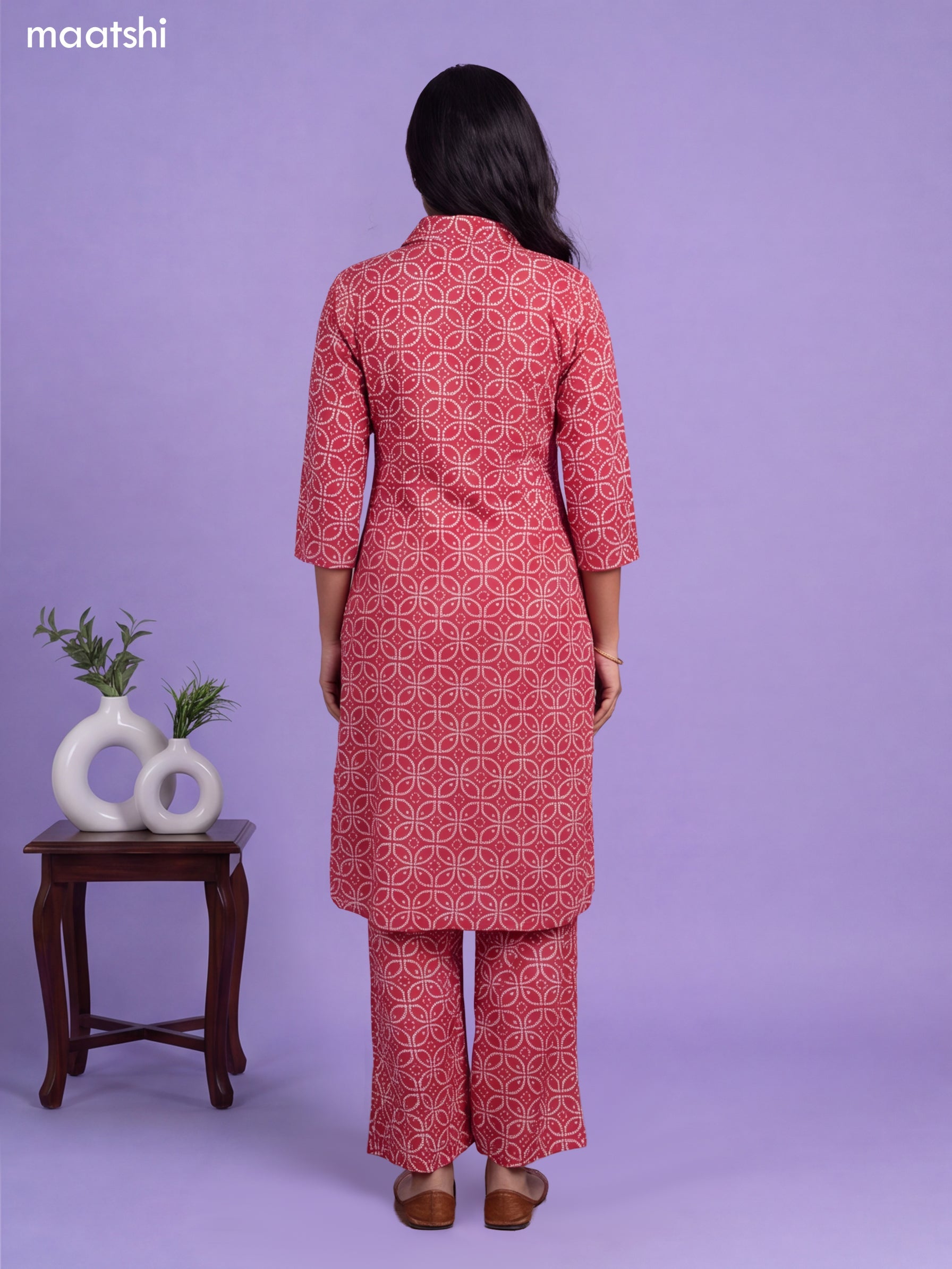 Reddish Pink Cotton Bandhai Printed Long Co-Ord Set