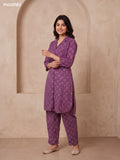 Violet Cotton Bandhai Printed Long Co-Ord Set