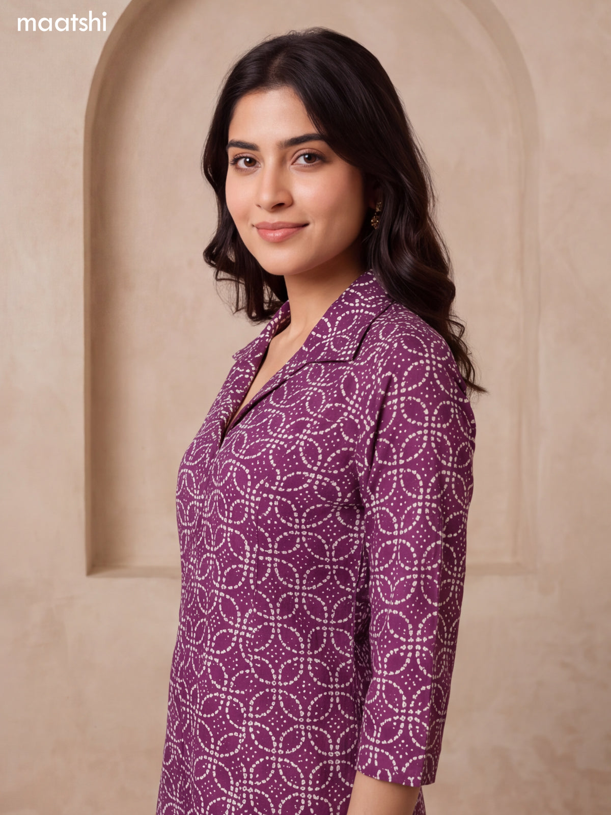 Violet Cotton Bandhai Printed Long Co-Ord Set