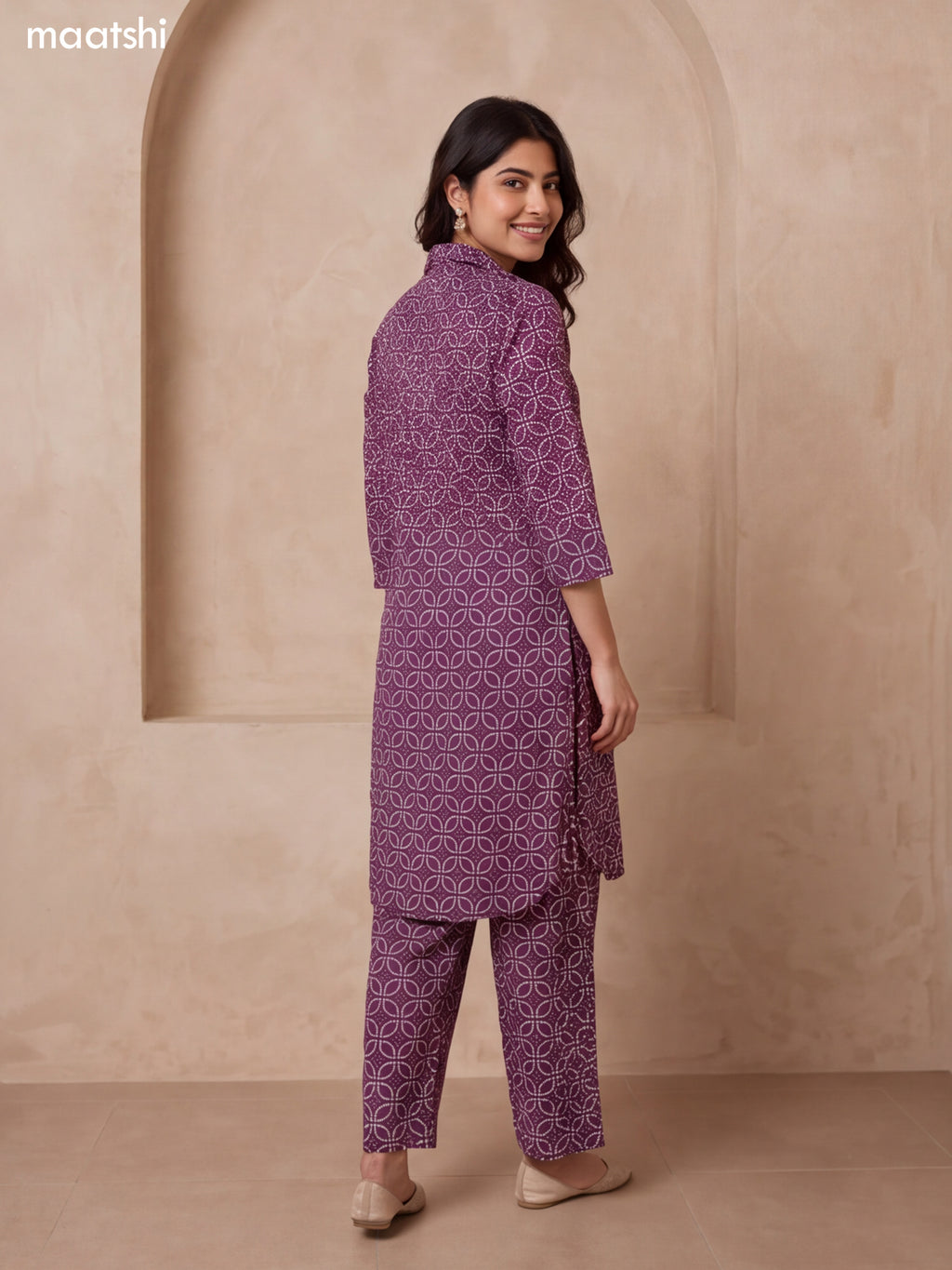 Violet Cotton Bandhai Printed Long Co-Ord Set