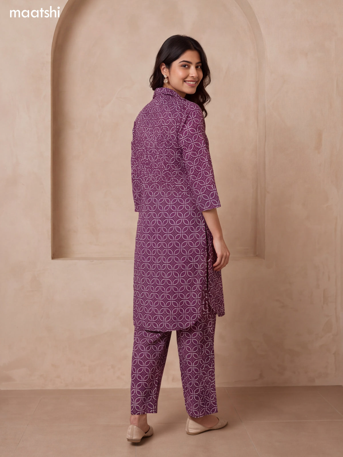 Violet Cotton Bandhai Printed Long Co-Ord Set