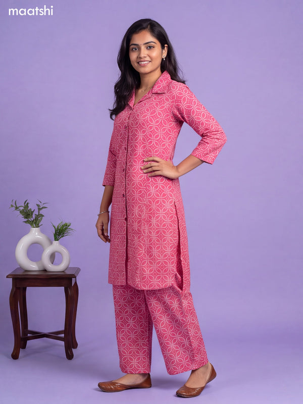Pink Cotton Bandhini Printed Long Co-Ord Set