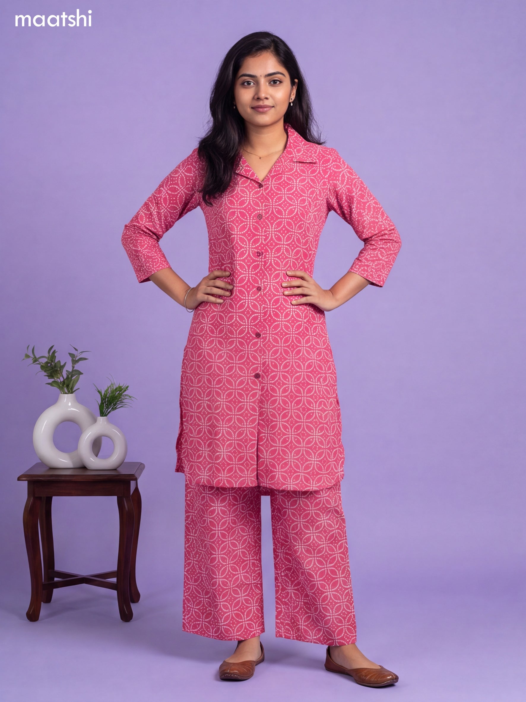 Pink Cotton Bandhai Printed Long Co-Ord Set