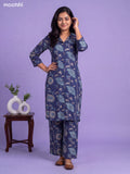 Navy Blue Cotton Printed Long Co-Ord Set