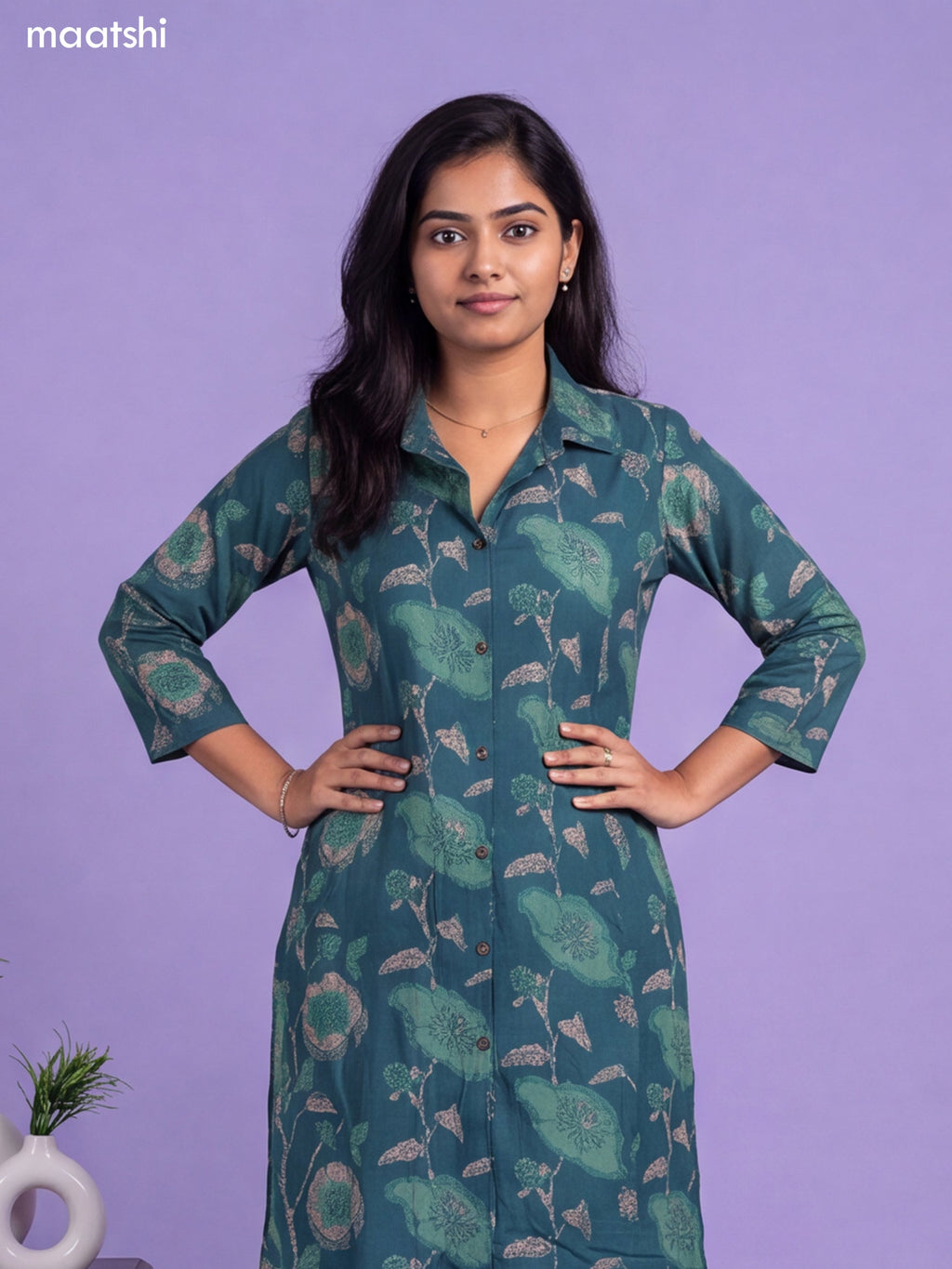Green Cotton Printed Long Co-Ord Set